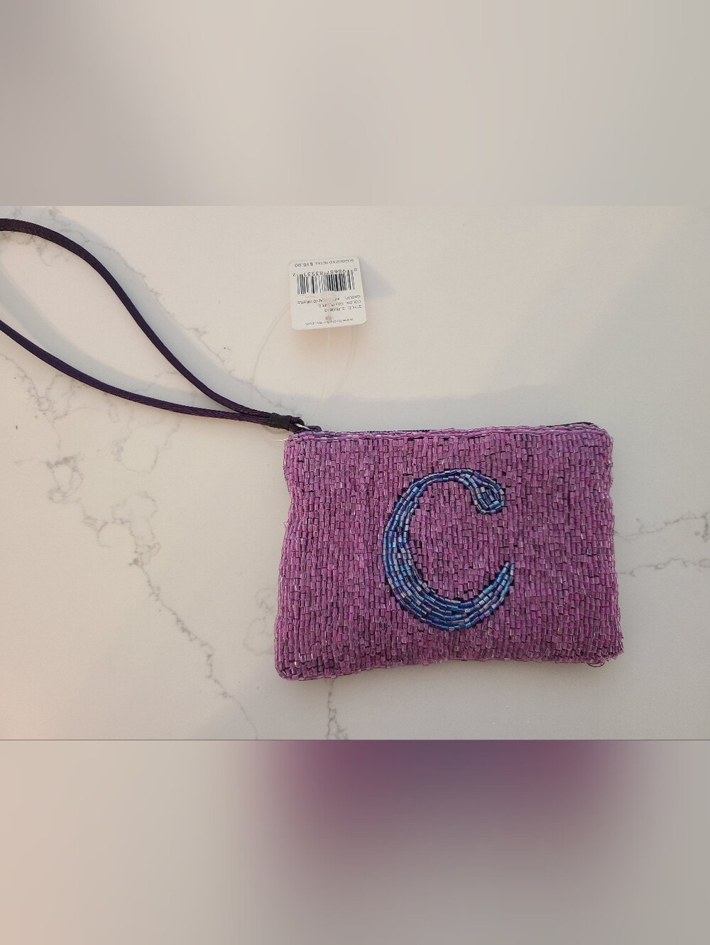 NWT Liz Claiborne Purple Beaded 'C' Wristlet